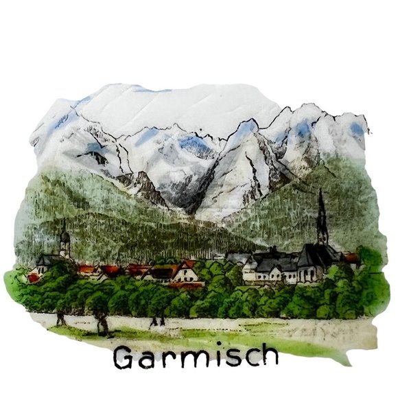 Garmisch Germany Ashtray Hand Painted Bavaria Ceramic Triangle Gold Trim Vintage - Picture 2 of 8